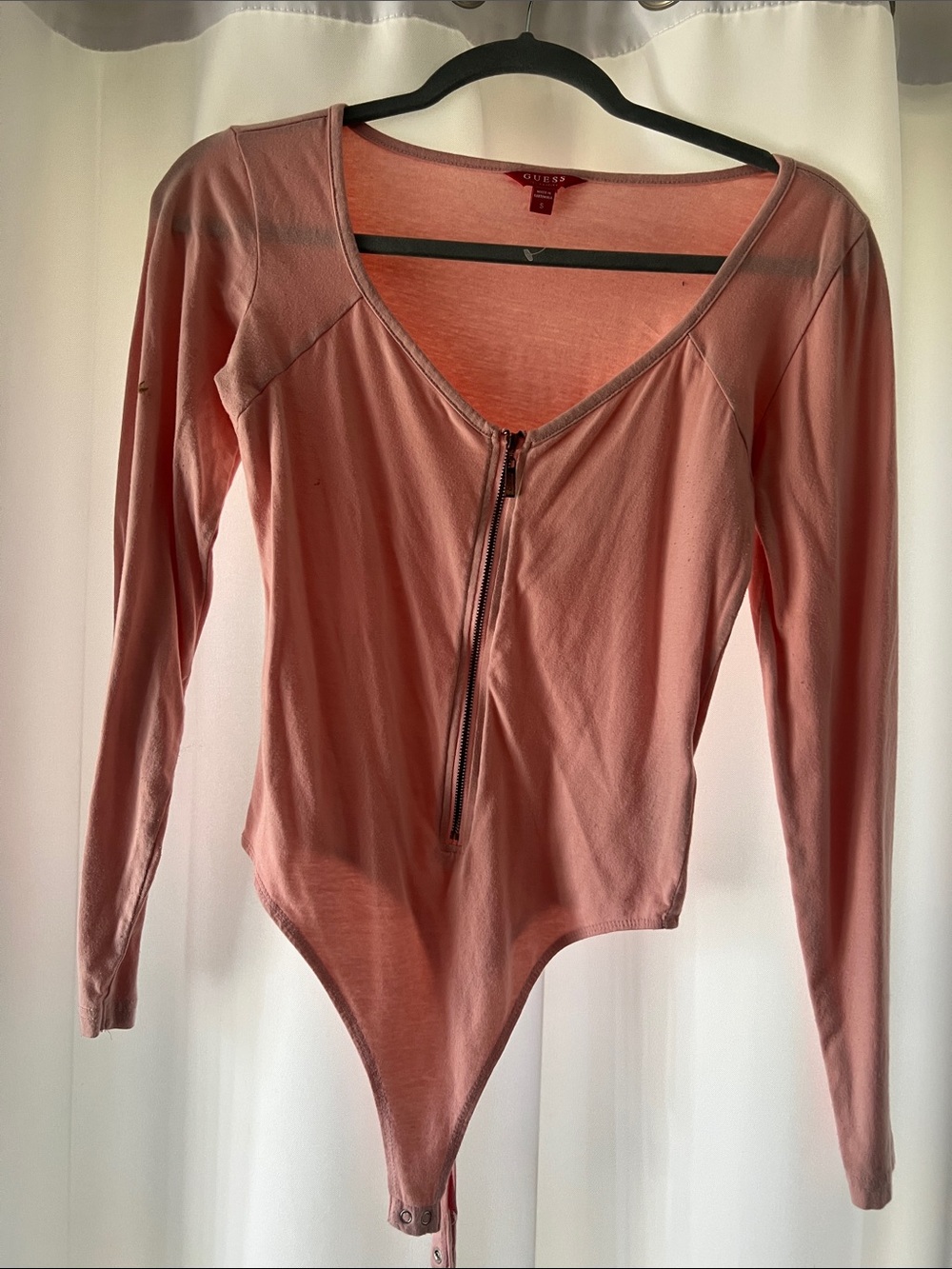 Guess Pink Long-Sleeve Zip-Front Bodysuit